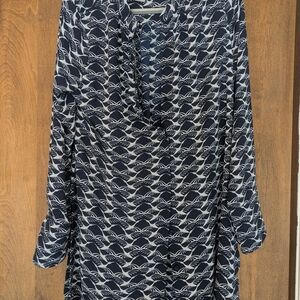 Chico's Navy and White Bird-Print Top